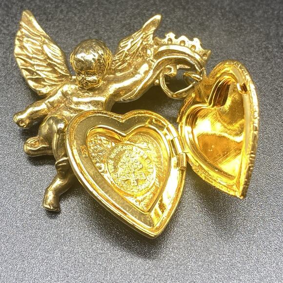 Vintage Vatican Library Collection Angel Cross Heart Locket Brooch Rhinestone - Picture 5 of 5
